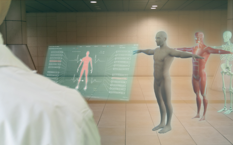 Virtual reality setting showing three scans of the human body