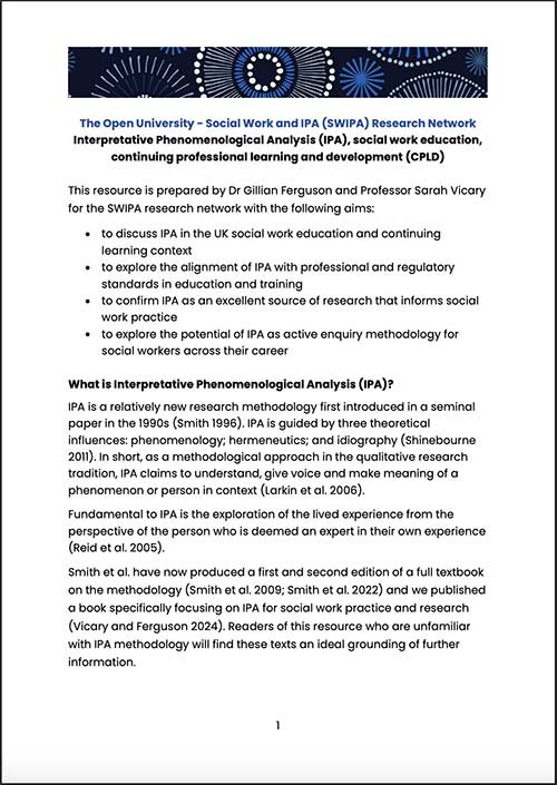 Cover of Interpretative Phenomenological Analysis (IPA), social work education and continuing professional learning