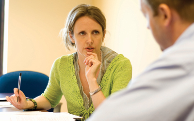 Man and woman in discussion