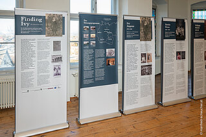 An exhibition of Finding Ivy with pull up banners