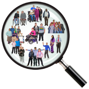 A magnifying glass including several groups