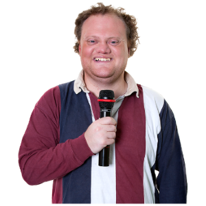 A man stood with a microphone