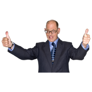 A man wearing glasses in a suit with two thumbs up