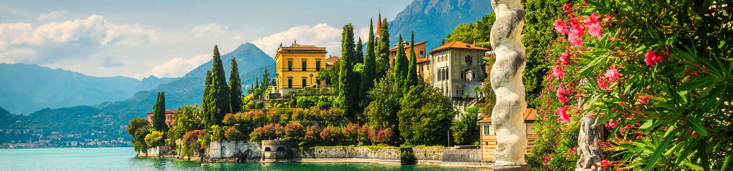 a view of an Italian lakeside villa in northern Italy