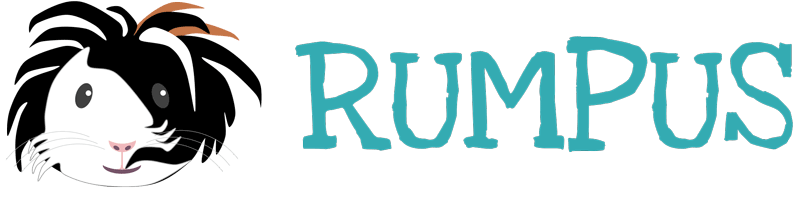 RUMPUS logo, consisting of a sketch of a Guinea Pig head and the word RUMPUS 