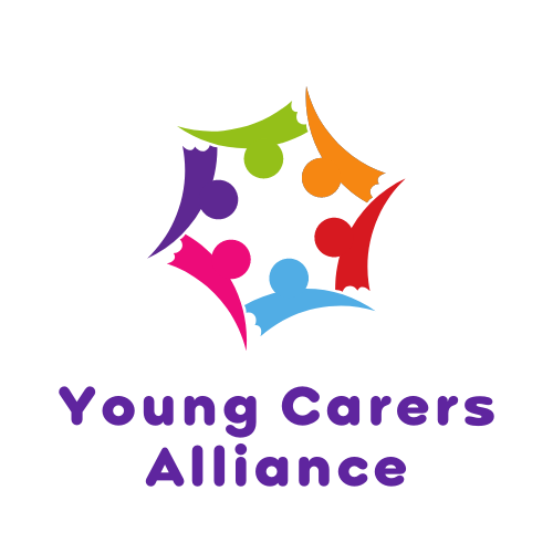 Young Carers Alliance logo- a circle made up of stylised icons representing people, holding hands, with Young Carers Alliance written below
