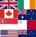 Flags of the United Kingdom, Republic of Ireland, Canada, Australia, Singapore, Malta, United States of America and New Zealand