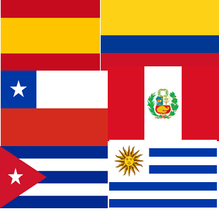 Flags of Spain, Colombia, Chile, Perù, Cuba, Argentina