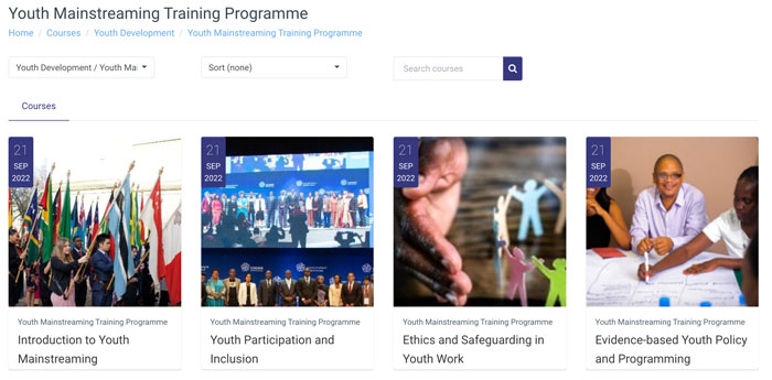 Screenshot of the Commonwealth Youth Mainstreaming Programme landing page