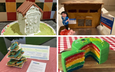 Collage of four bakes created by WELS postgraduate researchers for the OU's Bake Your Research competition over the years (2018-2021).