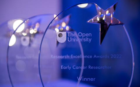Close up of the Early Career Researcher Award trophy