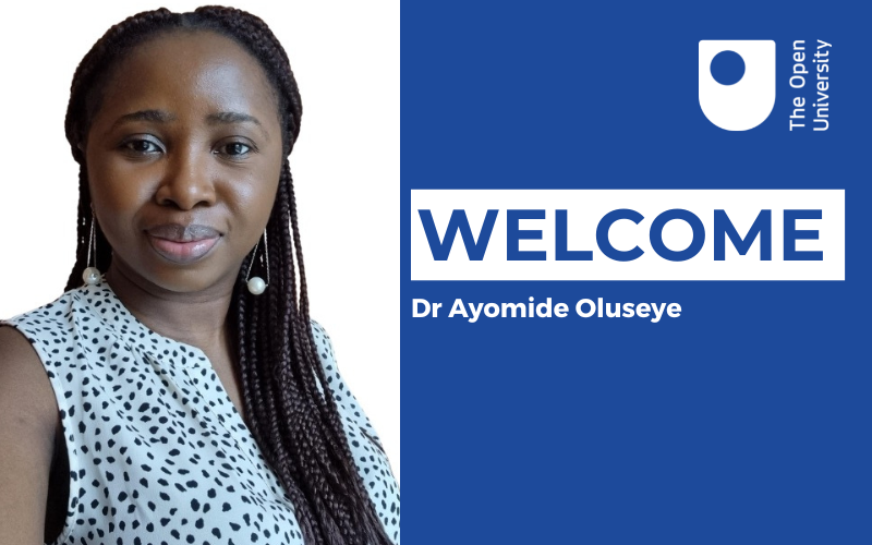 Portrait image of Dr Ayomide Oluseye, along with a text WELCOME on the right side.