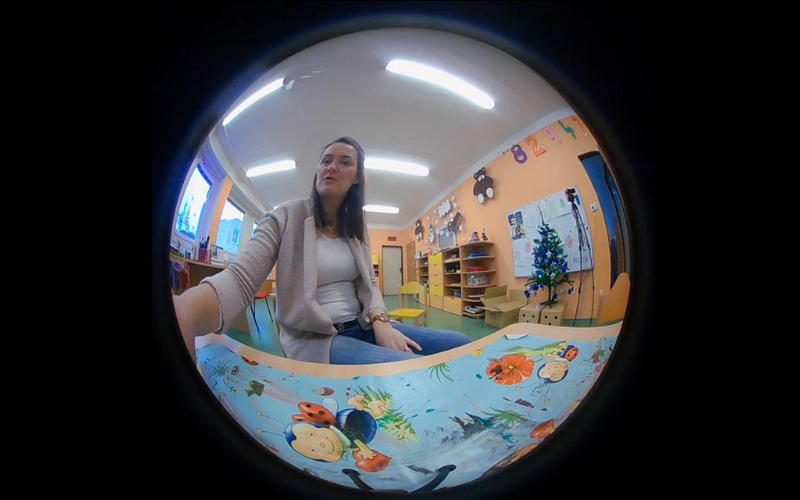 Photograph of Petra taken with a fisheye lens, csptured during the data gathering stage of her PhD.